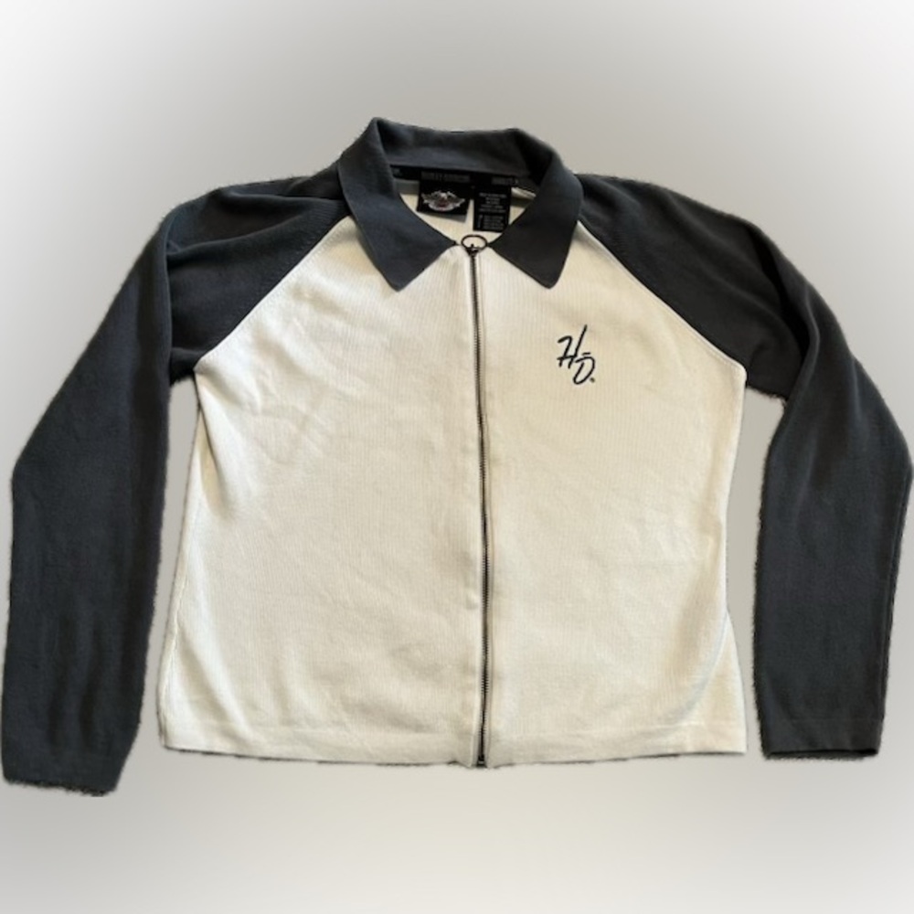Vintage HARLEY DAVIDSON Black and ivory Zip-Up sweaterJacket